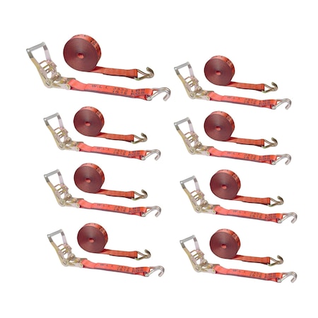 Tie 4 Safe 2" x 30' Ratchet Tie Downs w/ J Wire Hooks, WLL, 3,333 lbs., PK8 RT04C-530-W5-R-8